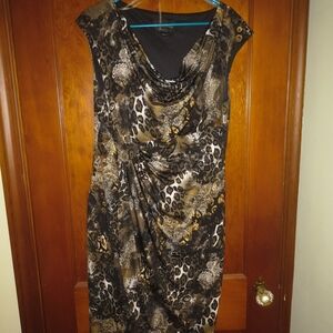 Connected Apparel Black Cowl Neck Ruched Midi Dress
